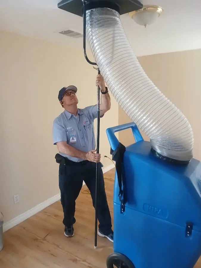 Mini Split Installation technician using HEPA equipment in Big Bear City